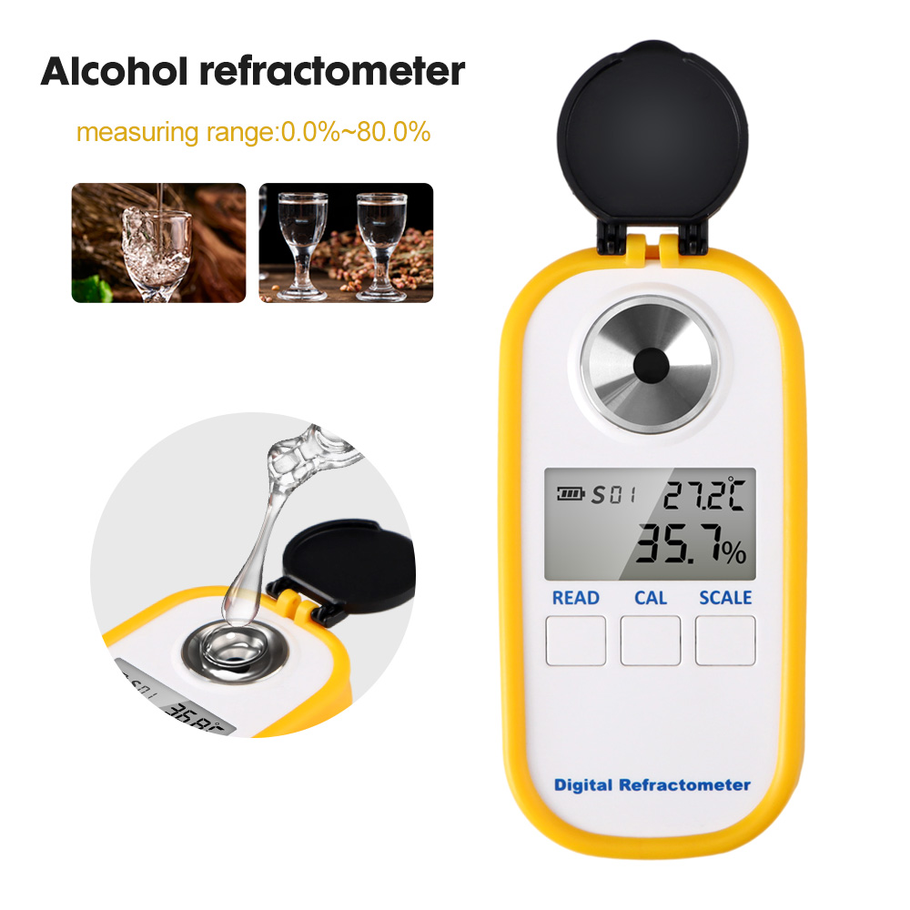 Wine Beer And Spirit - Refraktometer alkohol Digital 0-80% tampilan LCD