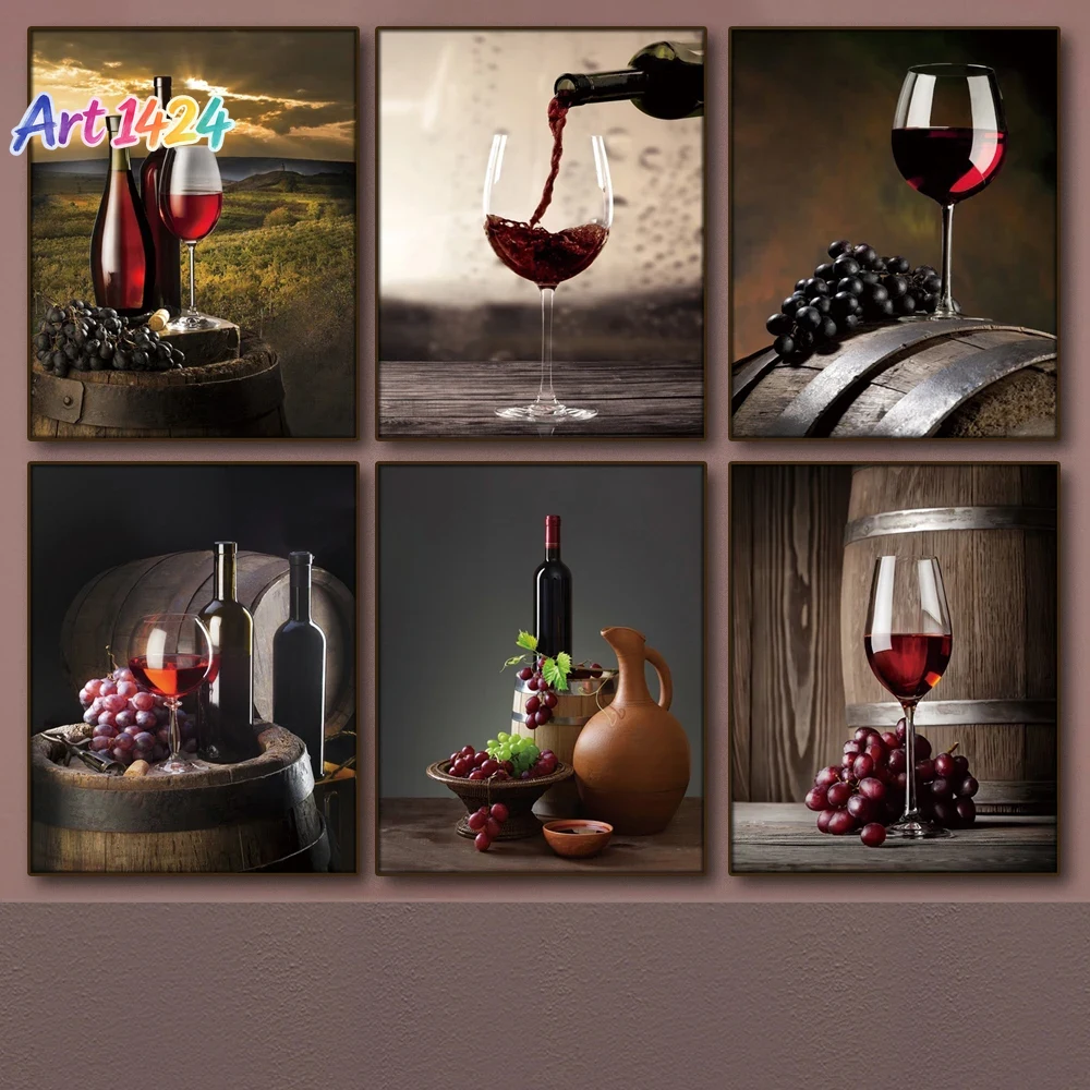 Wine Beer And - 1 buah lukisan kanvas tanpa bingkai,