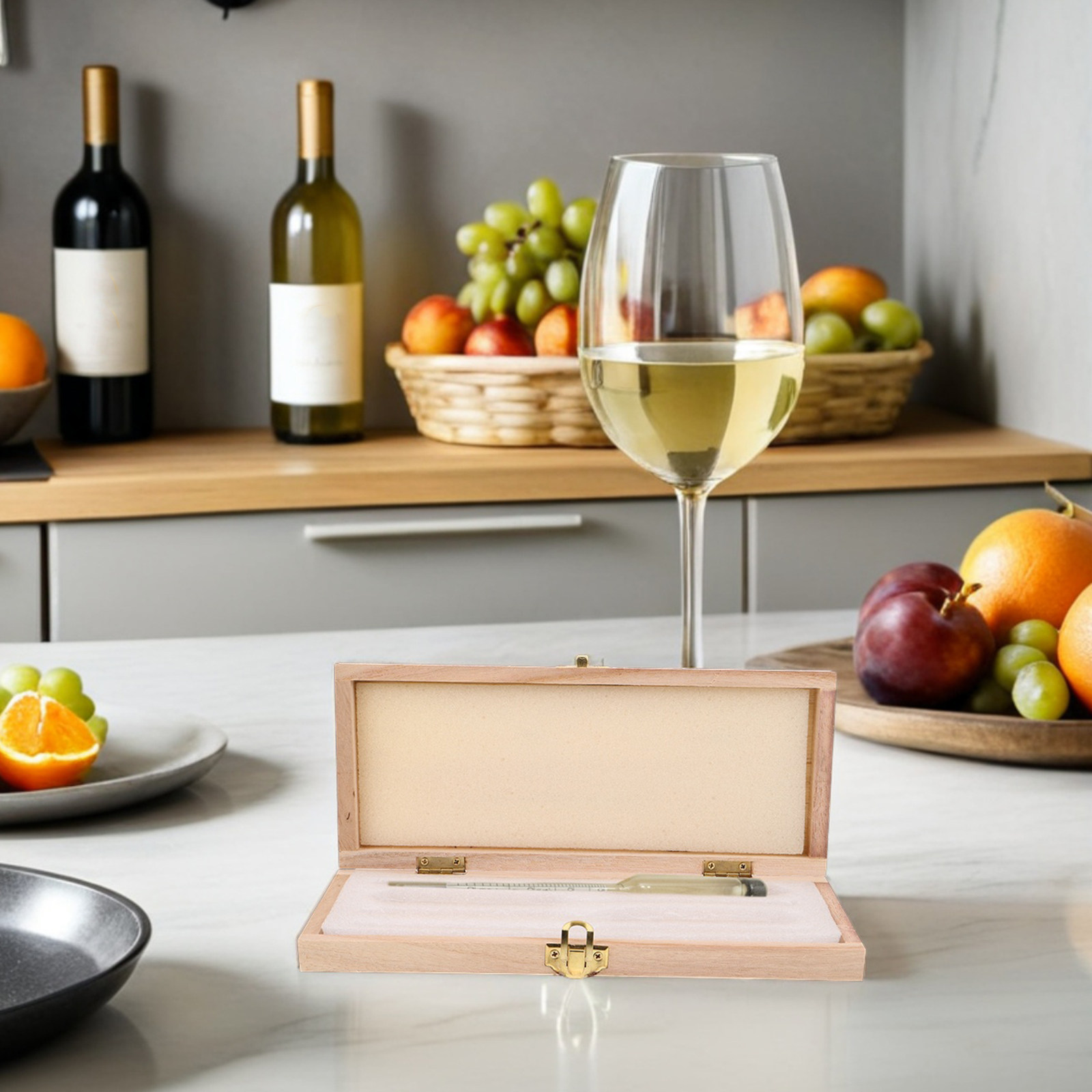 Wine Beer And Spirit - Kotak Penyimpanan Hidrometer Kayu dengan Lapisan