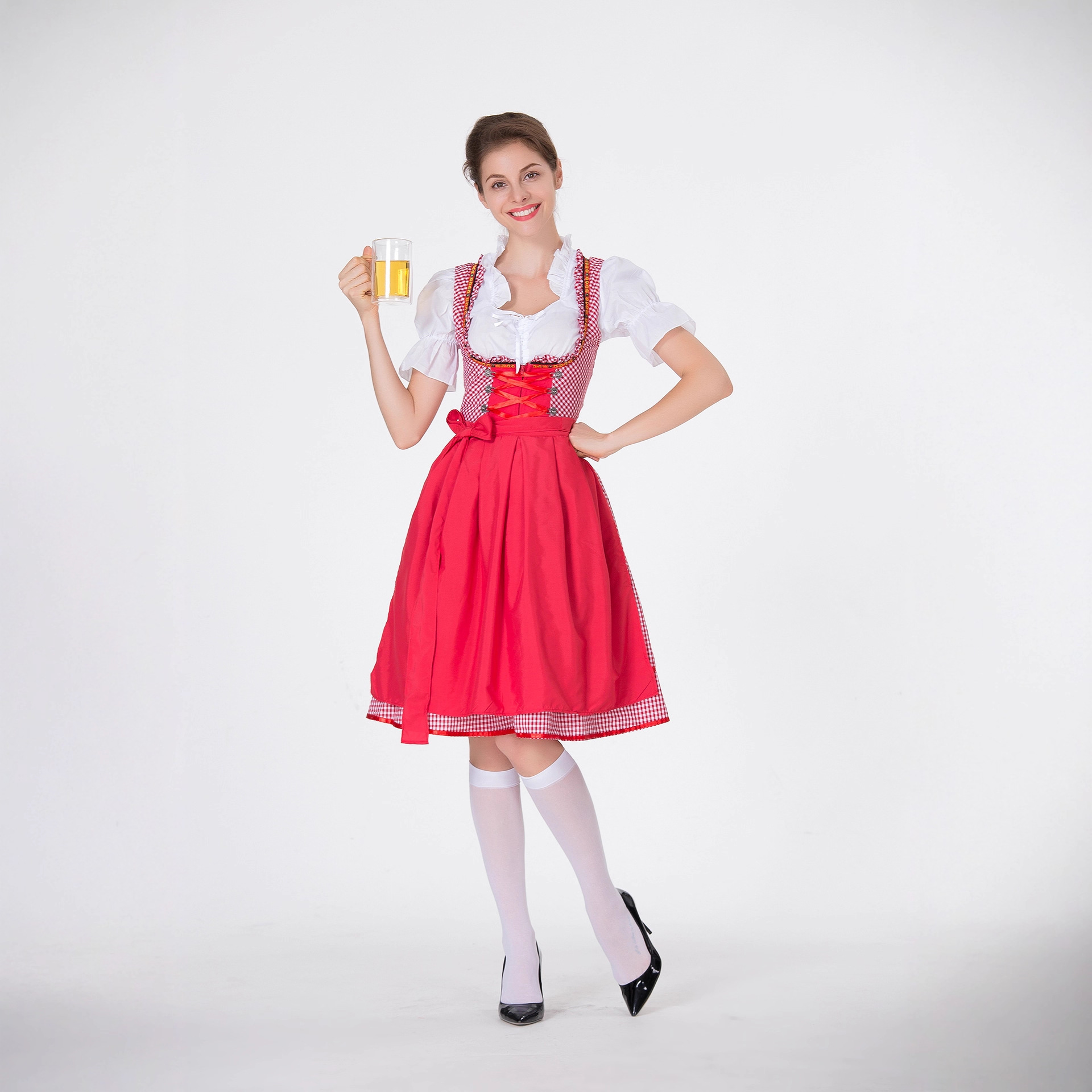 Gaun Dirndl Wanita Jerman Moti - Beer & Wine Downtown ulasan dan harga